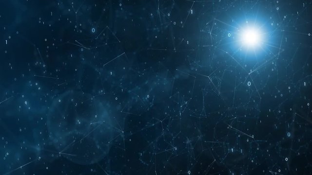 Artistic binary numbers data code rotating in 3d cyberspace background. 