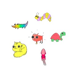 Colorful Cute Cartoon Happy set doodle animal isolated in white background. Cat Dog Hippo Rhino Crocodile. Cute characters for t-shirt printing