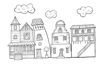 Fototapeta premium street houses buildings set