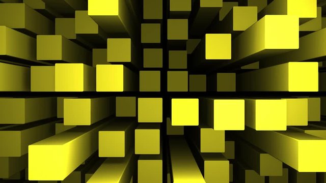 Abstract surface of moving gold coloured 3d rectangles.