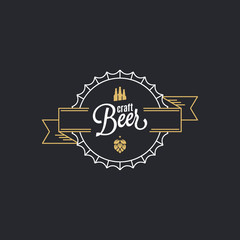 Beer cap logo. Craft beer stamp on black