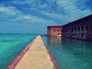 Brick Ft Jackson on dry tortugas national park, with moat and water