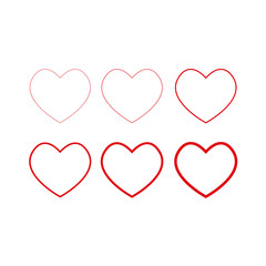 Heart icons, thin linear vector symbols