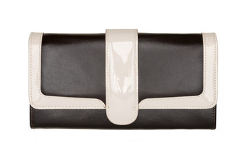 Naklejka premium Women's black and white wallet isolated on white background. Studio shot