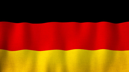 Germany flag waving in the wind. Closeup of realistic German flag with highly detailed fabric texture