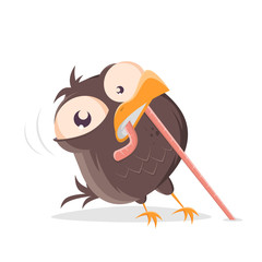 funny cartoon bird pulling a worm