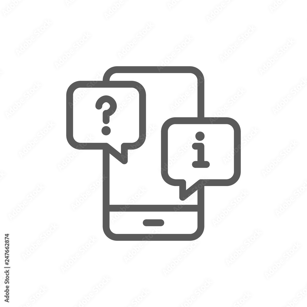 Aufkleber smartphone with chat cloud, faq and answers line icon.