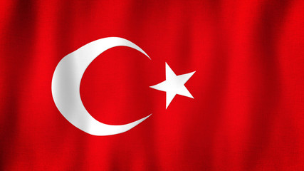Turkey flag waving in the wind. Closeup of realistic Turkish flag with highly detailed fabric texture
