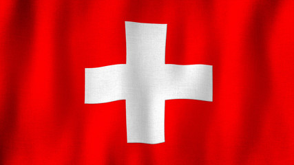 Fototapeta premium Switzerland flag waving in the wind. Closeup of realistic Swiss flag with highly detailed fabric texture