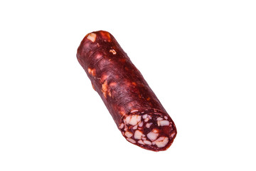 Smoked salami sausage isolated on a white background