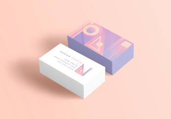 Business Card Layout with Pastel Geometric Patterns