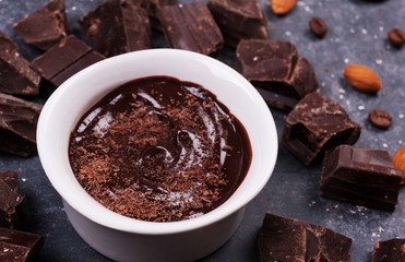 The image of a cup of chocolate on the grey background.