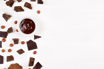 Food chocolate background with copy space on white background.