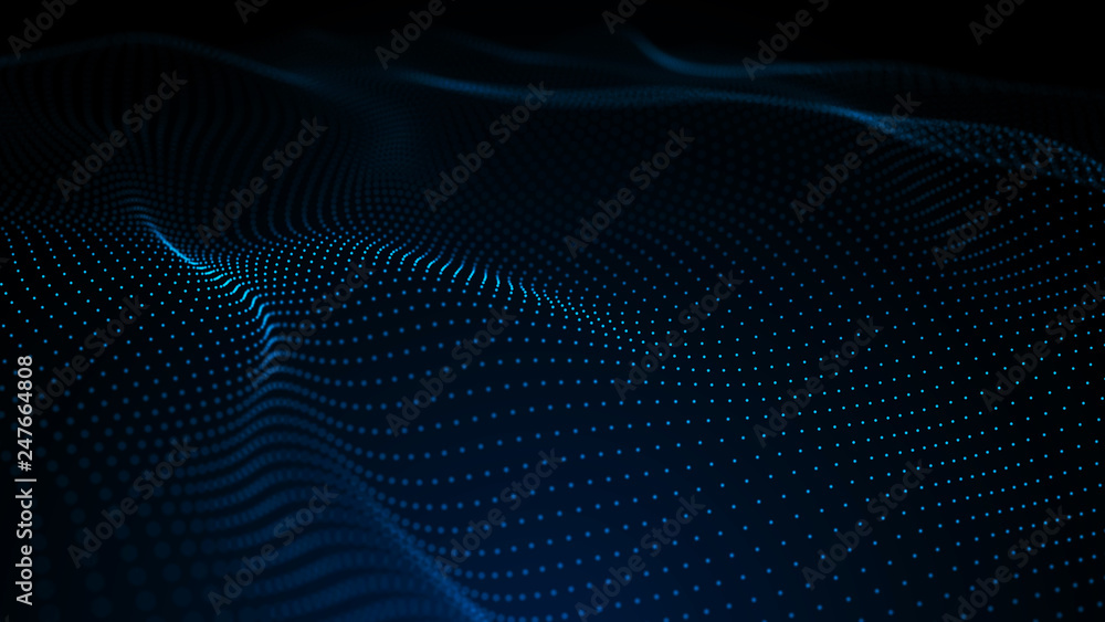 Poster image of the loose wave consisting of points. abstract futuristic background. blue design for backgr