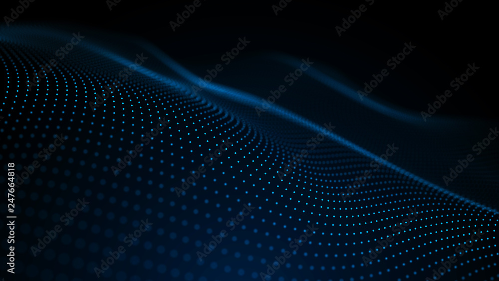 Poster image of the loose wave consisting of points. abstract futuristic background. blue design for backgr