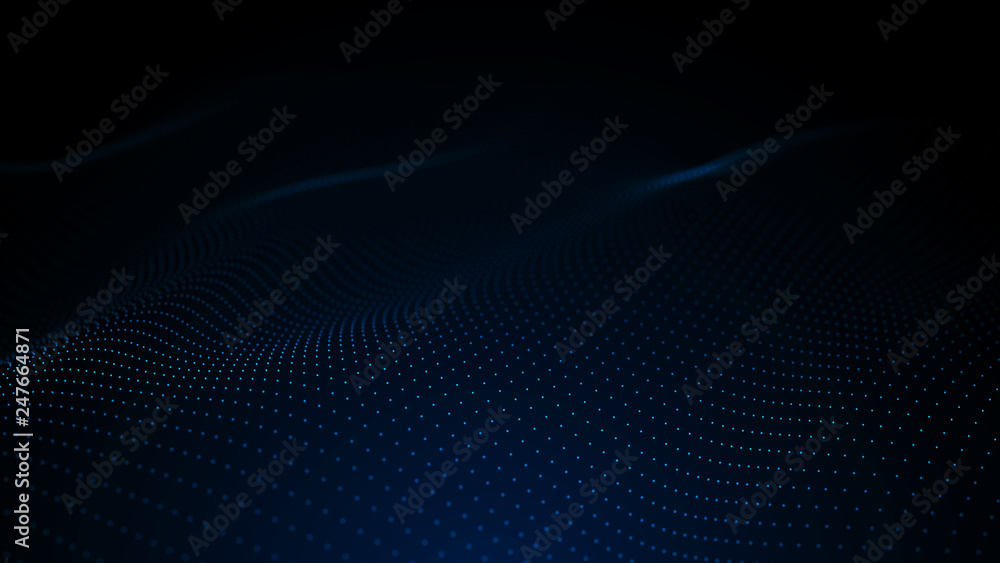 Poster image of the loose wave consisting of points. abstract futuristic background. blue design for backgr