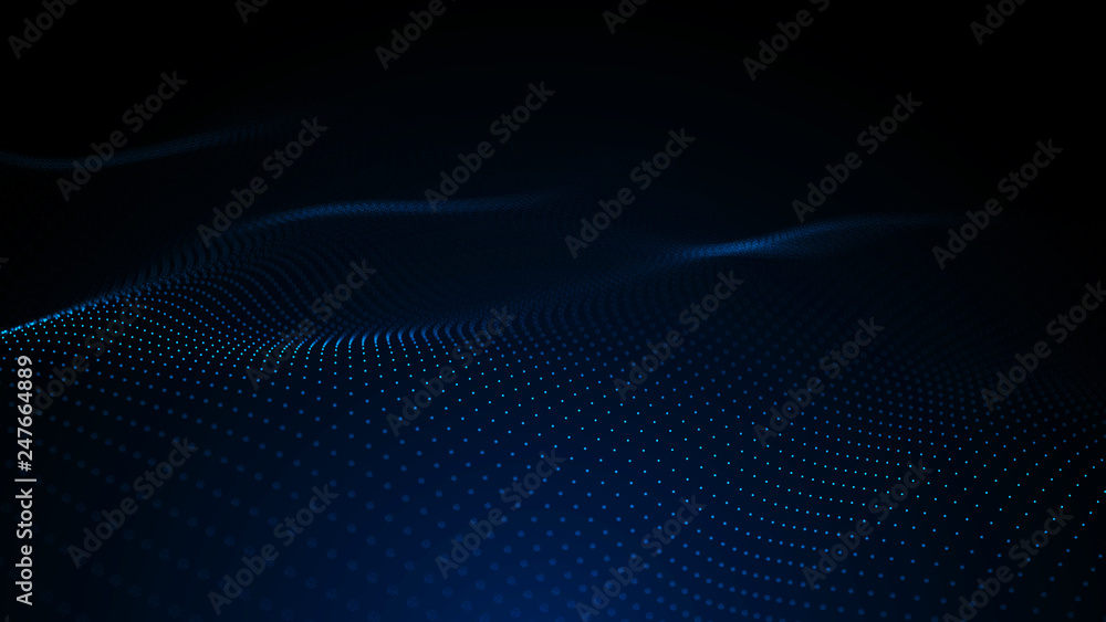 Poster image of the loose wave consisting of points. abstract futuristic background. blue design for backgr