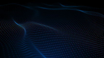 Image of the loose wave consisting of points. Abstract futuristic background. Blue design for background. Big data. 3D rendering.