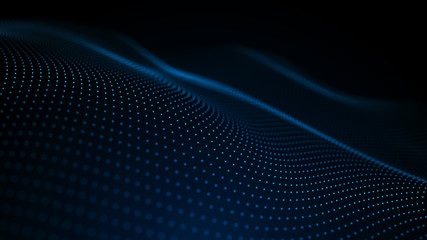 Obraz premium Image of the loose wave consisting of points. Abstract futuristic background. Blue design for background. Big data. 3D rendering.