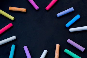 Obraz premium Colorful Bright Chalk Lying Black Background