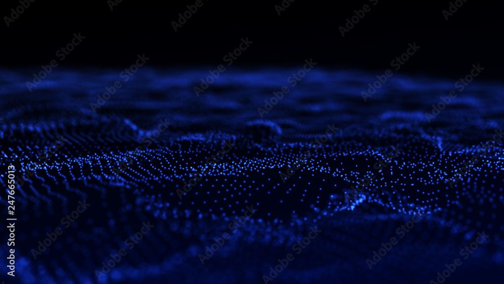 Poster image of the loose wave consisting of points. abstract futuristic background. blue design for backgr