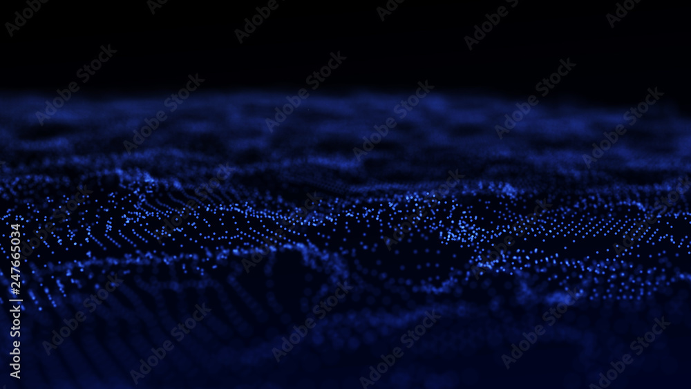 Poster image of the loose wave consisting of points. abstract futuristic background. blue design for backgr