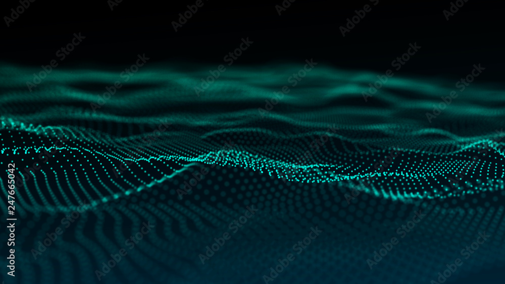 Poster image of the loose wave consisting of points. abstract futuristic background. blue design for backgr