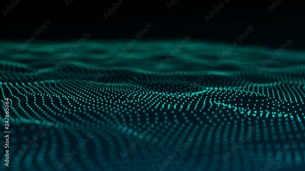 Poster image of the loose wave consisting of points. abstract futuristic background. blue design for backgr