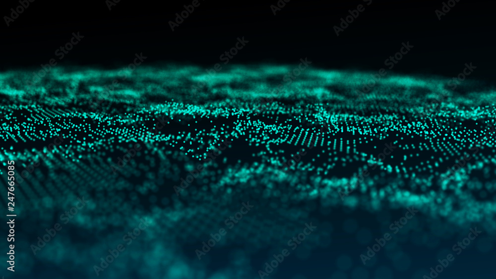 Poster image of the loose wave consisting of points. abstract futuristic background. blue design for backgr