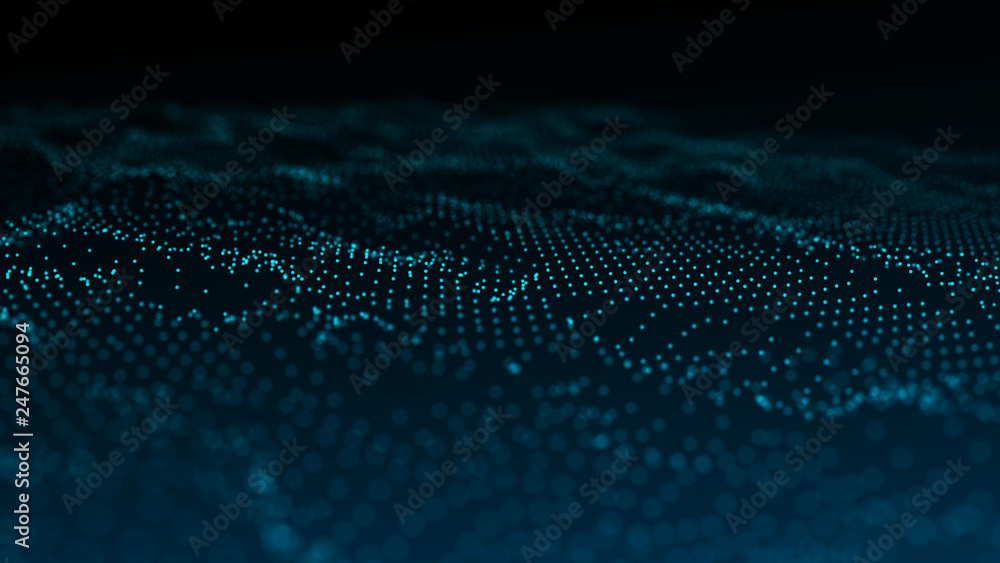 Poster image of the loose wave consisting of points. abstract futuristic background. blue design for backgr