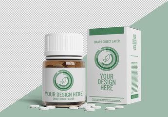 Pill Bottle and Box Packaging Mockup