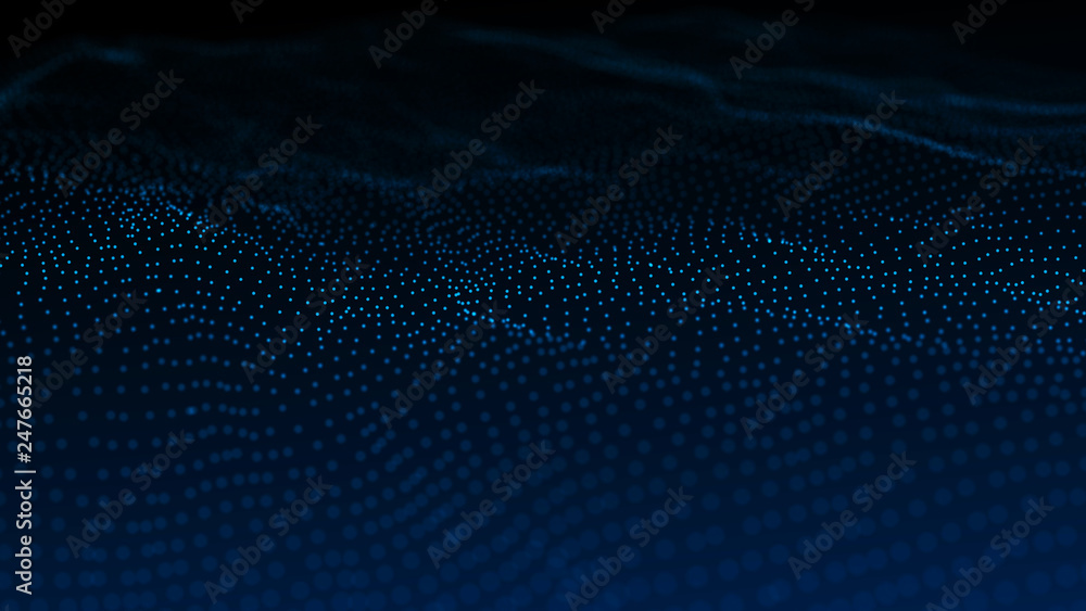 Poster image of the loose wave consisting of points. abstract futuristic background. blue design for backgr