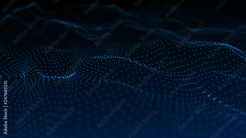 Poster image of the loose wave consisting of points. abstract futuristic background. blue design for backgr