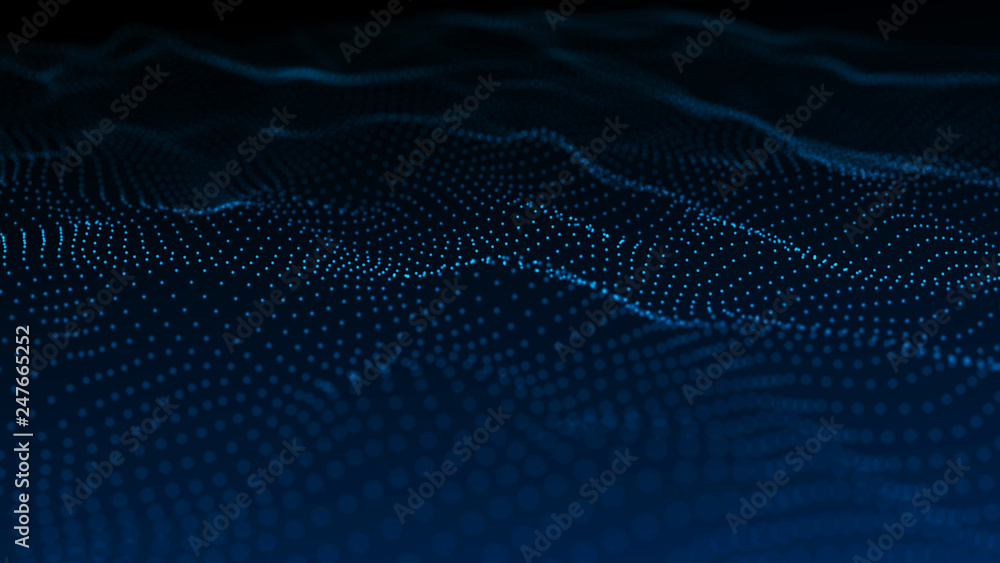 Poster image of the loose wave consisting of points. abstract futuristic background. blue design for backgr