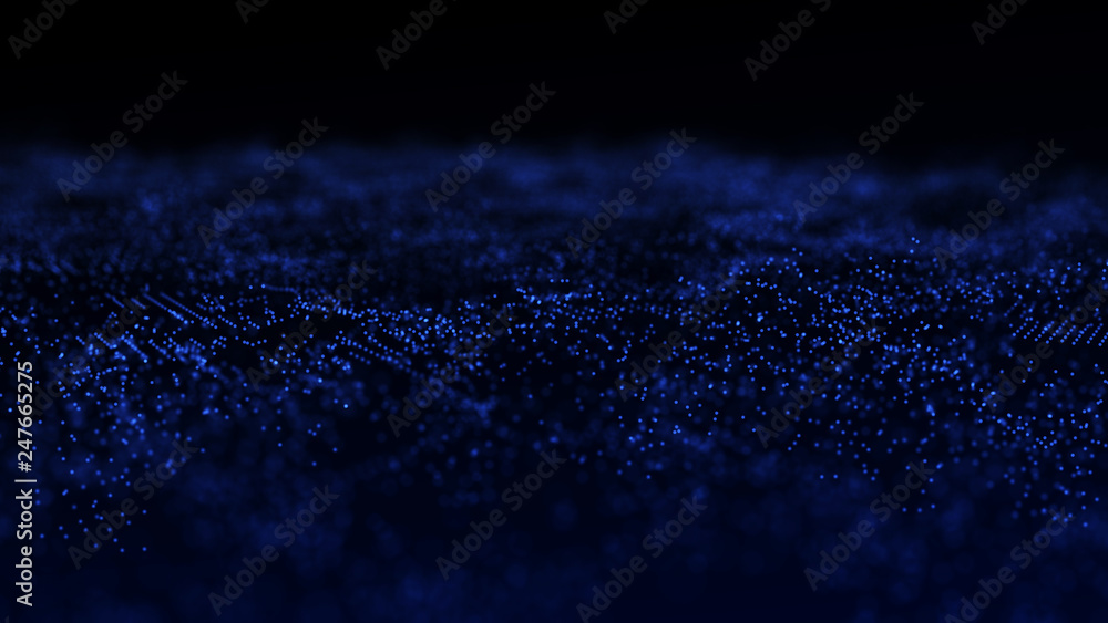 Poster image of the loose wave consisting of points. abstract futuristic background. blue design for backgr