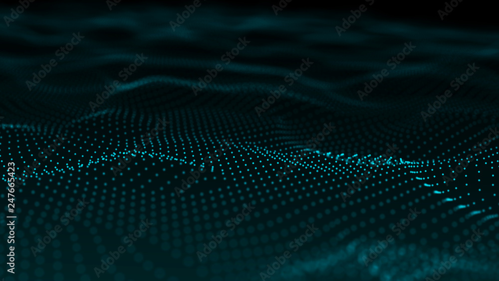 Poster image of the loose wave consisting of points. abstract futuristic background. blue design for backgr