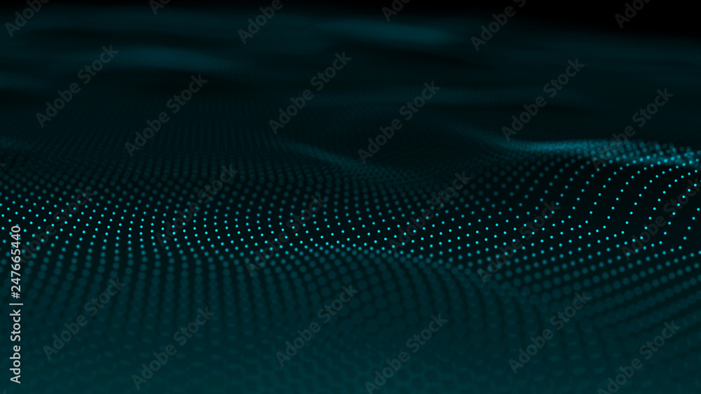 Poster image of the loose wave consisting of points. abstract futuristic background. blue design for backgr