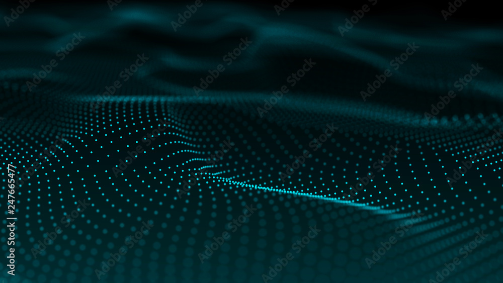 Poster image of the loose wave consisting of points. abstract futuristic background. blue design for backgr