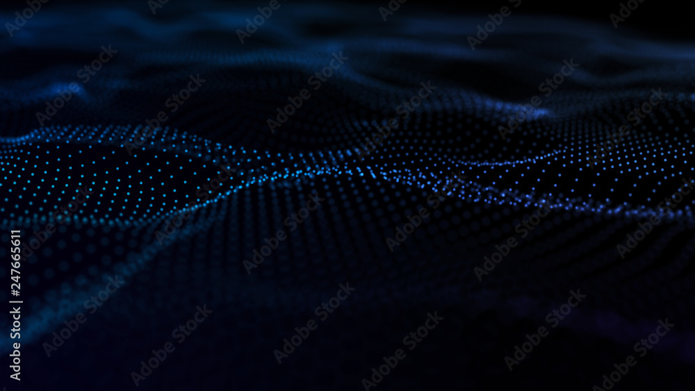 Poster image of the loose wave consisting of points. abstract futuristic background. blue design for backgr