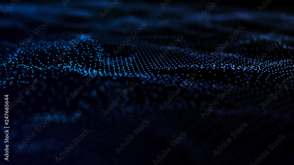 Poster image of the loose wave consisting of points. abstract futuristic background. blue design for backgr