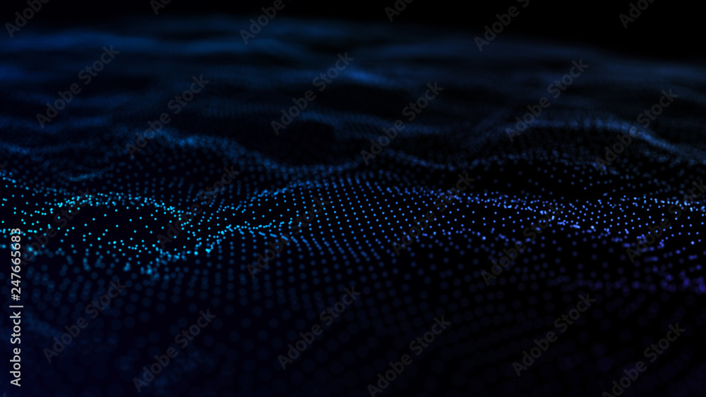 Poster image of the loose wave consisting of points. abstract futuristic background. blue design for backgr