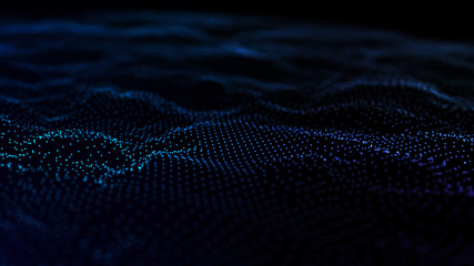 Image of the loose wave consisting of points. Abstract futuristic background. Blue design for background. Big data. 3D rendering.