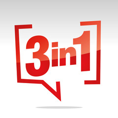 3 in 1 in brackets speech red white isolated sticker icon
