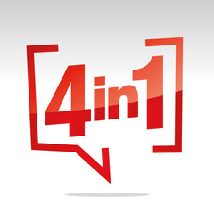 4 in 1 in brackets speech red white isolated sticker icon