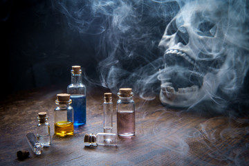 Skull Assorted Poison Bottles - obrazy, fototapety, plakaty