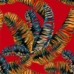 Seamless pattern of a tropical palm tree, jungle leaves. Vector floral pattern.