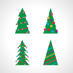 Set of four Christmas tree with Christmas balls and decorations