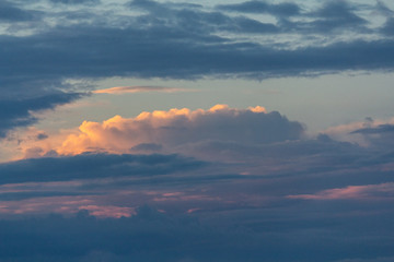 Colorful dramatic sky with cloud at sunset. Nature