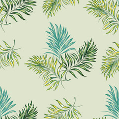 Naklejka na ściany i meble Seamless pattern of a tropical palm tree, jungle leaves. Vector floral pattern.