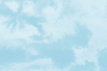 Watercolor blue texture with abstract washes and brush strokes on the white paper background. Digital paper background.